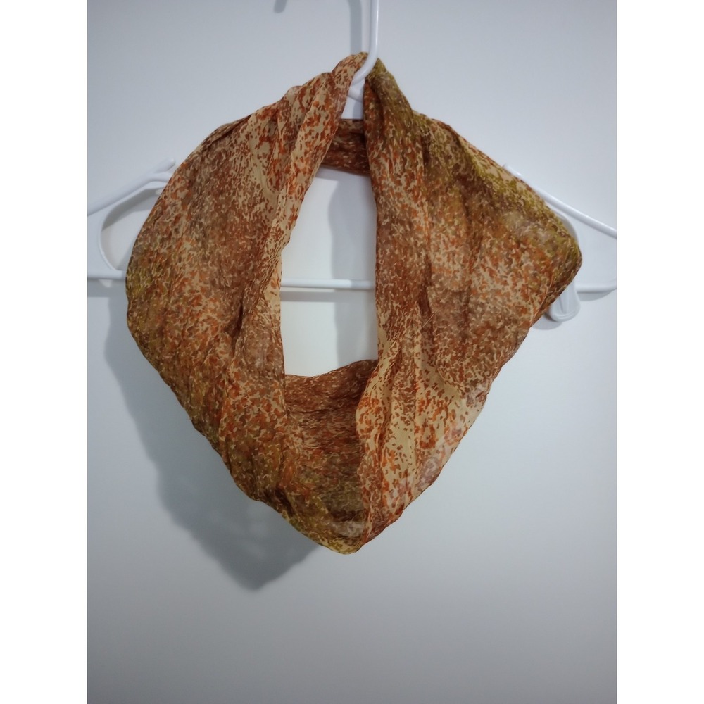 Vintage Silk Chiffon Infinity Scarf 100% Pure Silk Japan‎ Rust Olive 8" x 28"